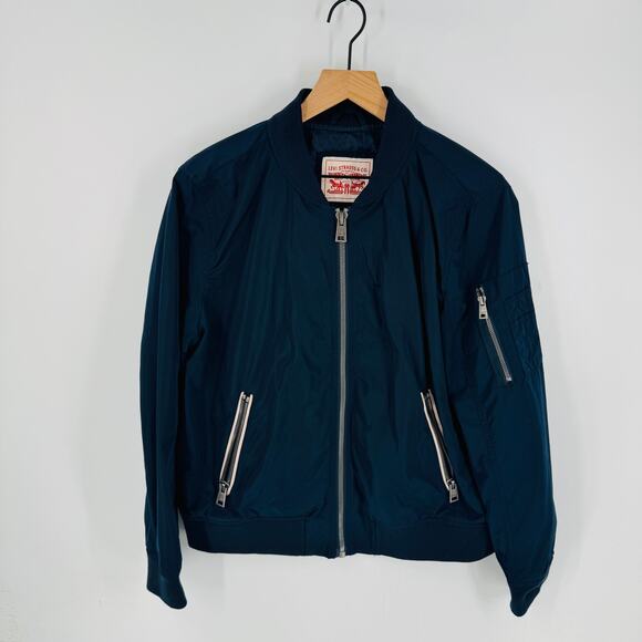 Levi’s Nylon Bomber Jacket Navy Zip Ribbed Collar Lightweight Coat Size XL - Picture 2 of 10